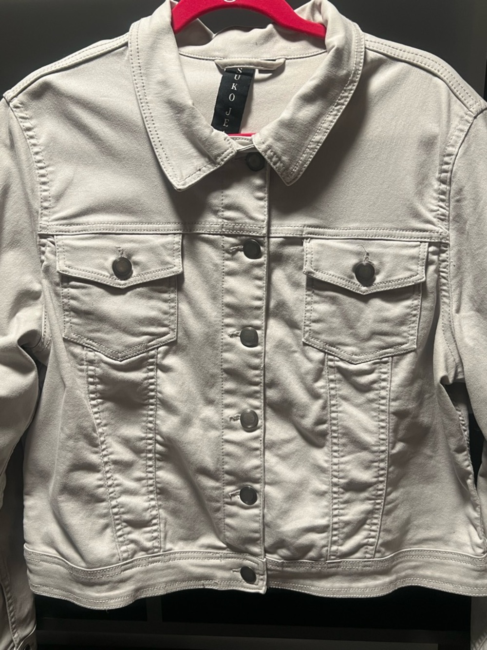 Cream Denim Jacket with Button-Front - Classic Trucker - Picture 4 of 9